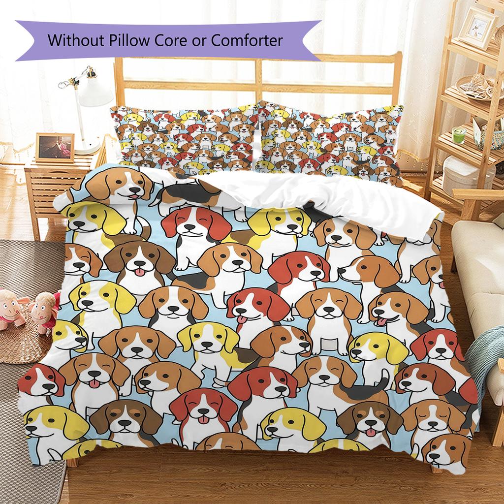 Cartoon Puppy Pattern Bedding,Quilt Set Quilt Cover Pillowcase Home Birthday Gift (1 * duvet cover + 2 * pillowcase, without core)