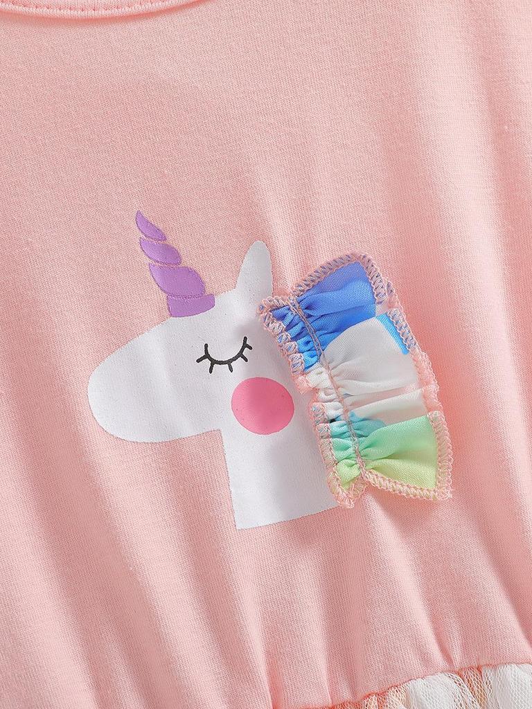 Платье-сетка принцессы-единорога для девочек 2025 года — модный дизайн с изображением сказки для маленьких детей