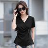 Women's Summer New Cross V Neck Solid Color Slim Waist Irregular Top