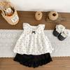 Girls Summer Polka Dot Bow Sleeveless Tank and Shorts Set