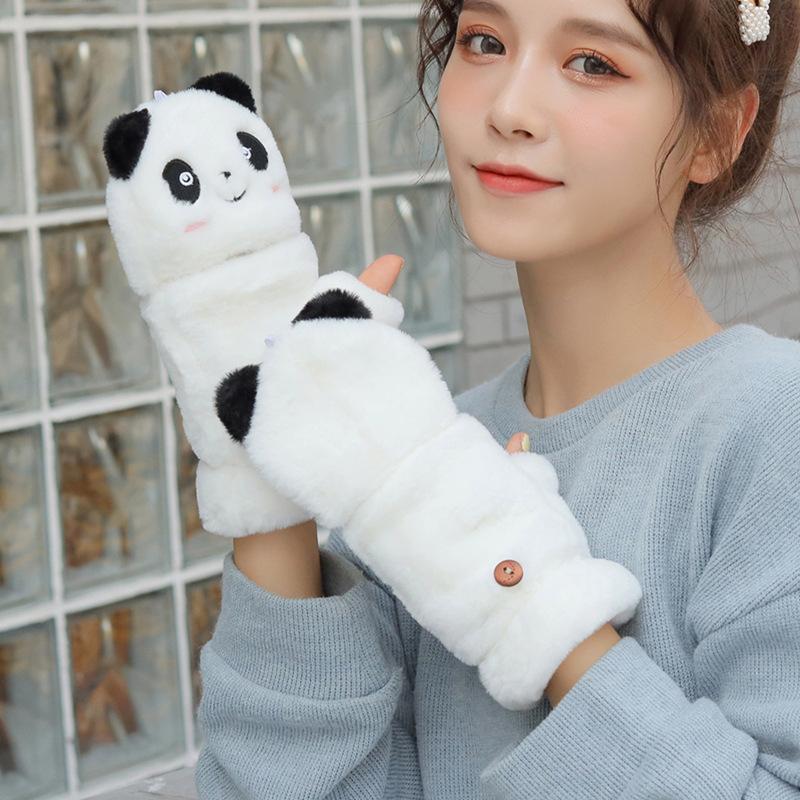 Cute Winter Warm Half Finger Gloves Dual-purpose Thickened Touchscreen Gloves for Women Girls