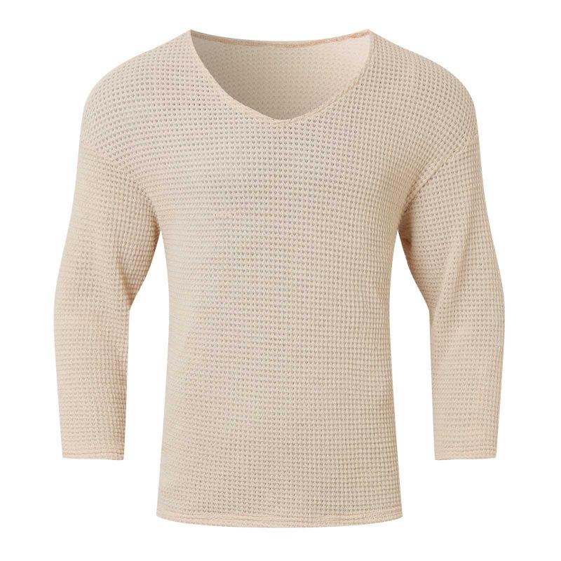 V Neck Long Sleeve Loose Vintage Solid Men S T Shirt