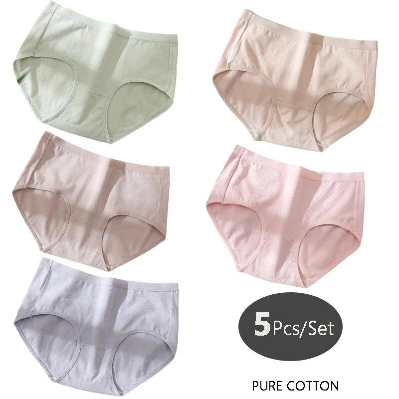 5Pcs/Set Cotton Women Panties Breathable Underwear Cute Bow Girls Briefs Low Waist Underpants