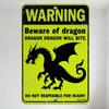 Винтажная предупреждающая жестяная табличка «Осторожно, дракон», Черная рамка, Желтый фон, Силуэт дракона с синими рогами, Декор для стен f
