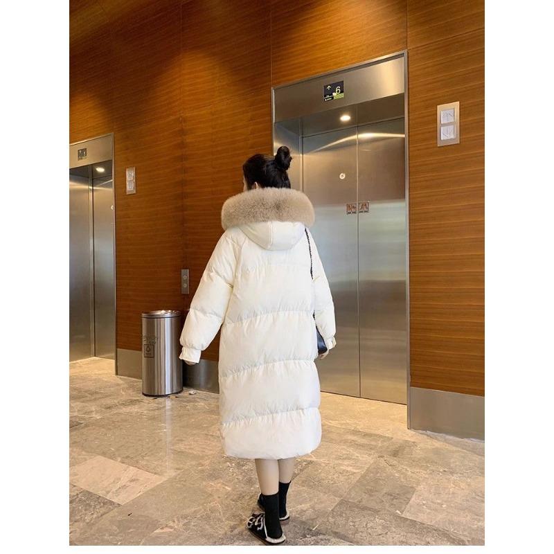 Длинное хлопковое пальто с капюшоном и длиной выше колена для женщин, зимнее пальто с большим меховым воротником, толстое хлопковое пальто, трендовые парки, куртки