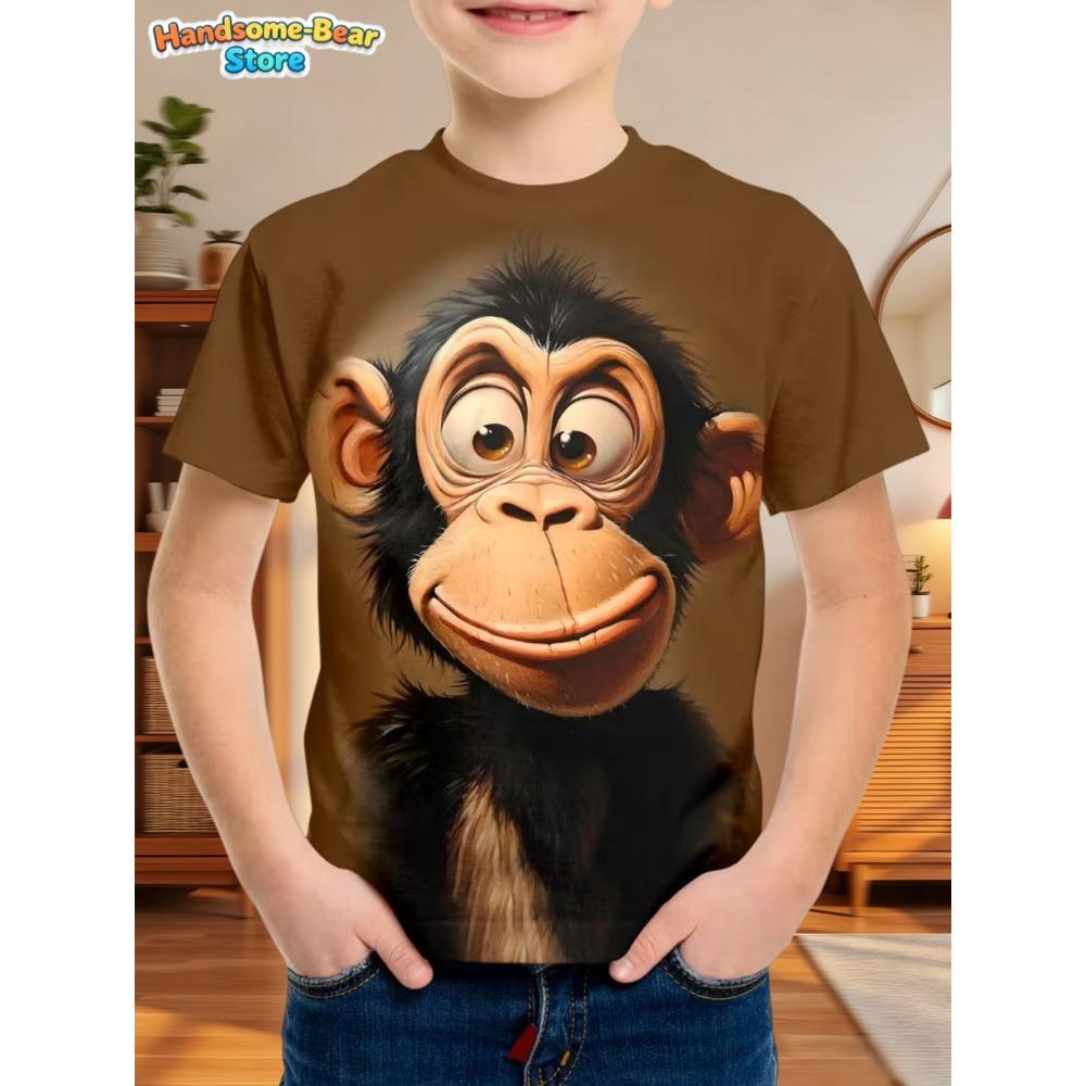 Детская одежда Одежда для мальчика Футболка с коротким рукавом для мальчика Детская одежда Животное 3D-печать Мода Круглый вырез Летняя одежда