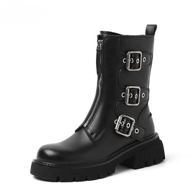 Модные ботильоны из кожи на массивном каблуке с заклепками Женские Осенне-зимние Ботинки Панк Мотоциклетные Ботинки Обувь на высокой платформе