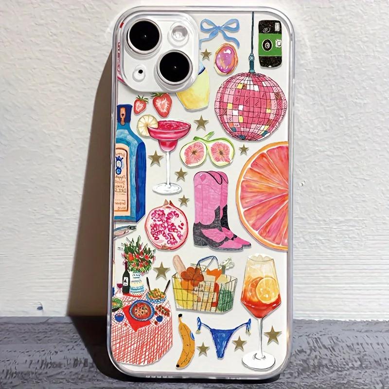 Hot selling Clear Case for iPhone 16 12 13 mini 11 14 15 Pro Max XR 7 8 Plus Disco Ball Cocktail Fruit Soft Silicone Cover