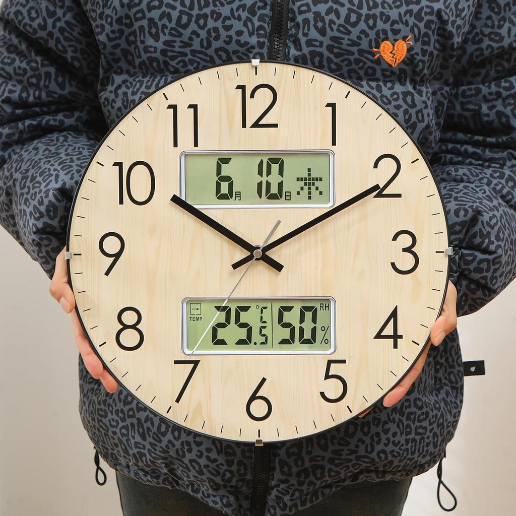 Настенные радиоуправляемые часы Nbdeal День недели Диаметр Ночная секундная стрелка Стоп Сферические Натуральные часы, Часы, Температура, Влажность, Дата, Дисплей,