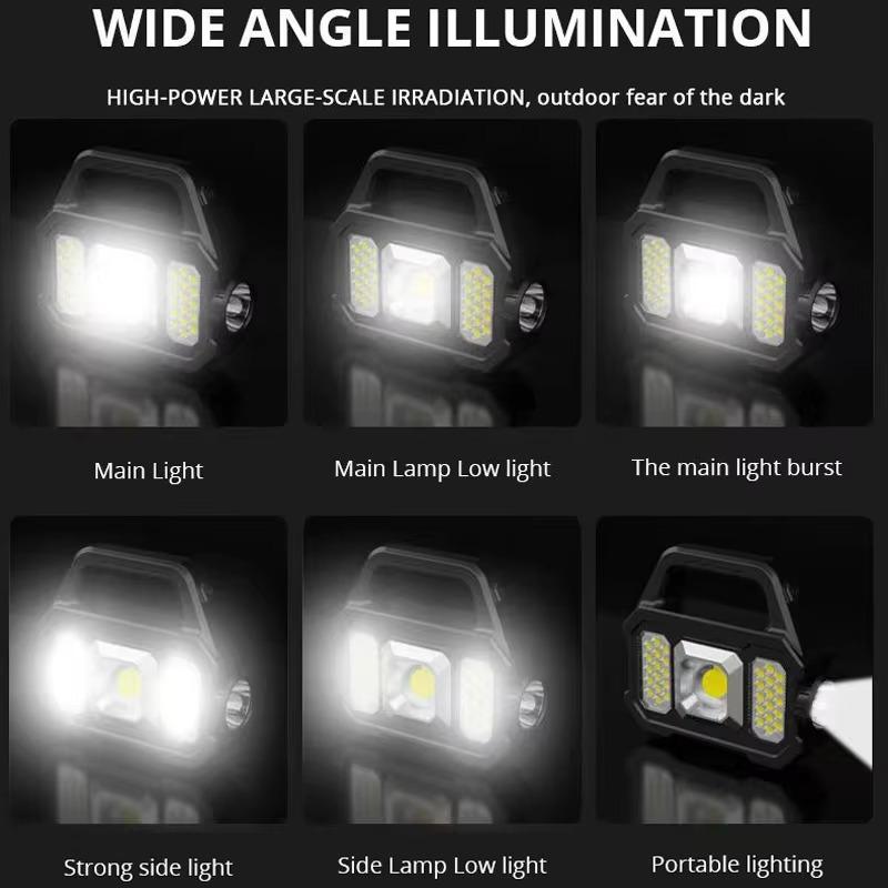 Solar LED Portable Solar Work Lights USB Rechargeable 6 Modes Flashlight Hand-held Searchlight Power Pack COB Camping Torc