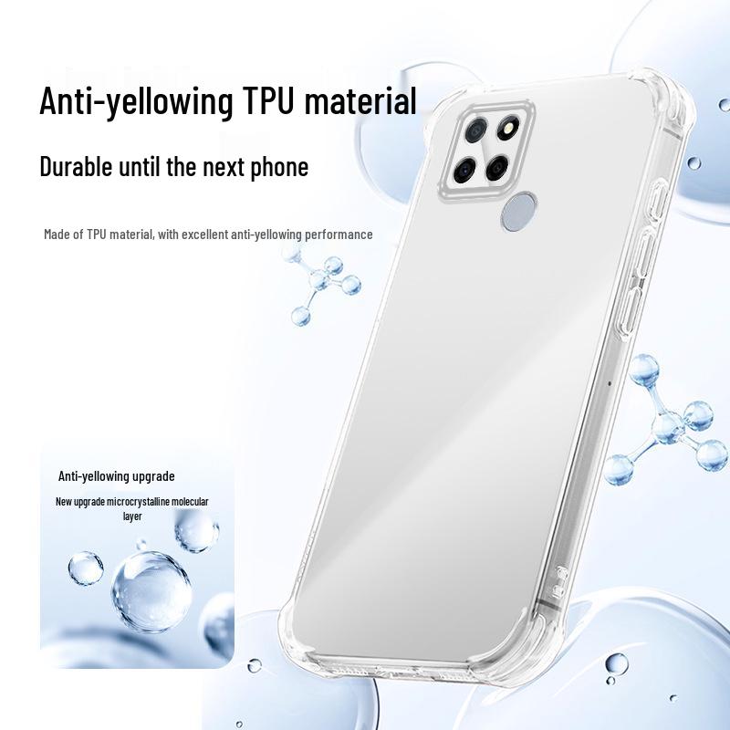 Прозрачный противоударный чехол для телефона Realme V3 с угловыми подушками безопасности - Полностью закрывающий защитный чехол из ТПУ