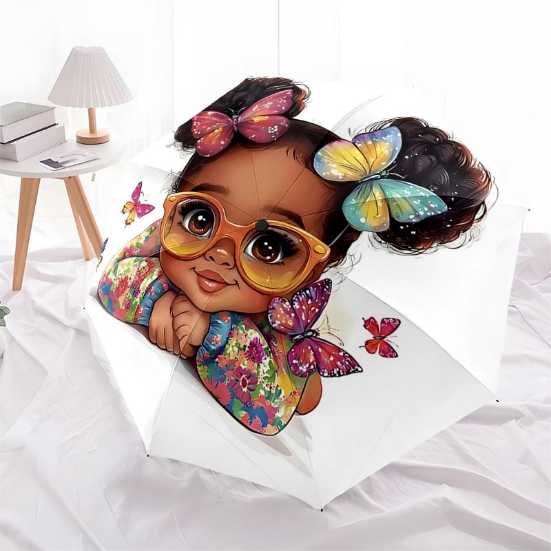 Black Princess Floral Butterfly Rain Umbrella: Automatic Opening & Closing, Foldable Design, Outdoor Use, Perfect Gift for Fans and Traveler