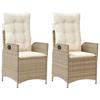 VidaXL Chaises inclinables de jardin lot de 2 et coussins beige rotin 365268