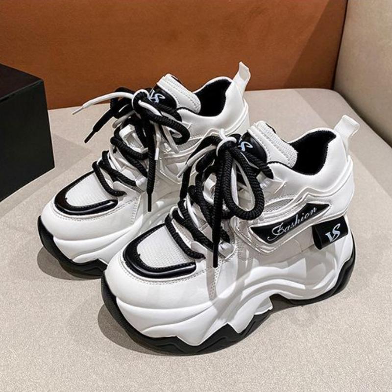 Women High Platform Leather Sneakers New Shoes 10CM Thick Sole Casual Shoes Chunky Dad Sports Sneakers