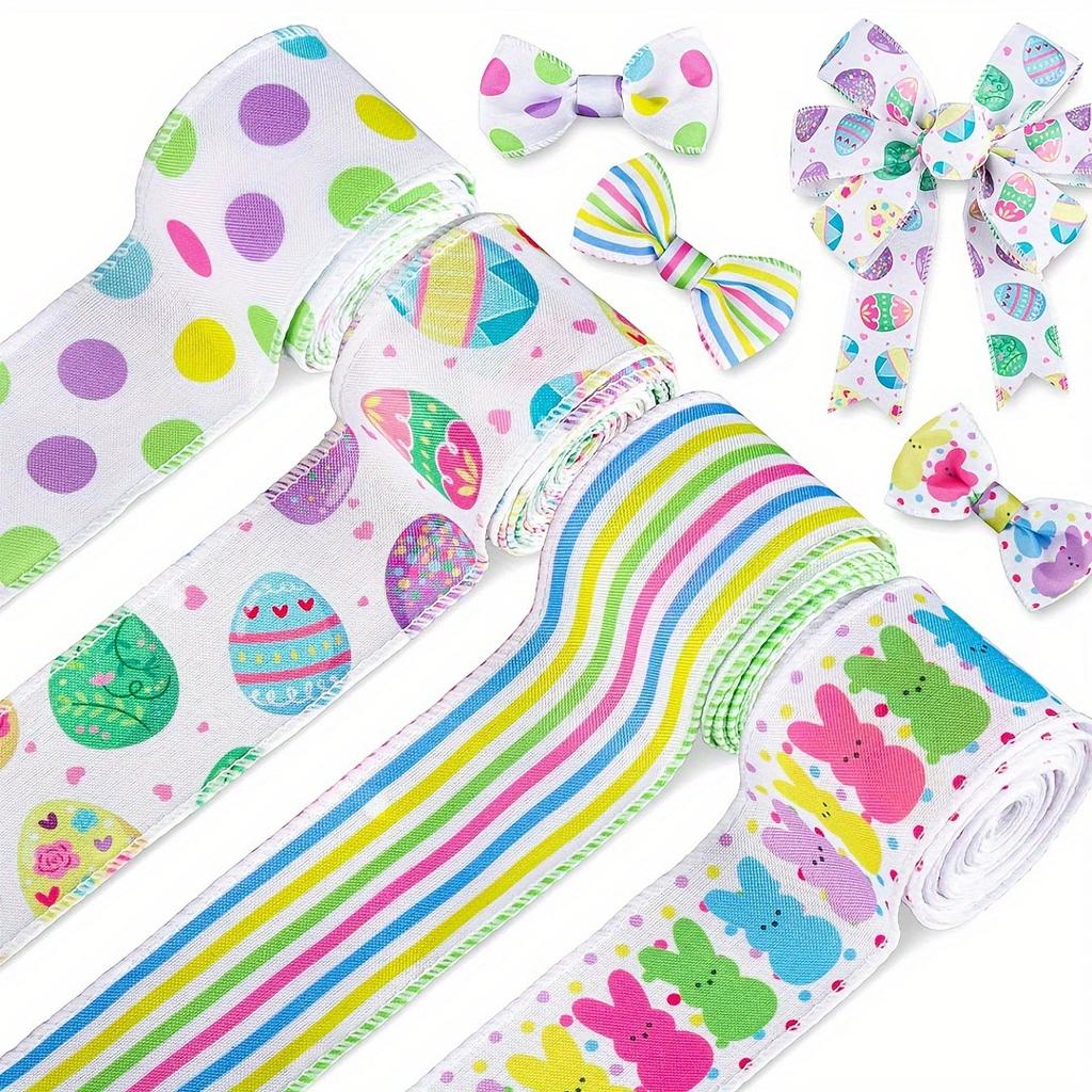 4 рулона ленты для венков и упаковки подарков, пасхальная джутовая лента с проволокой, твил/бобы/яйца/кролик для поделок, декор корзин, изготовление бантов, декор на Пасху