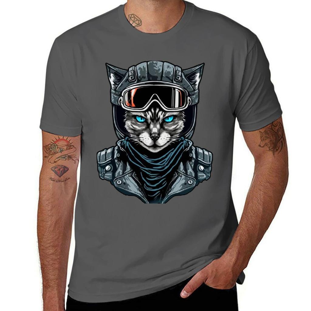 Футболка с принтом 'Biker Beast Cat' в современном стиле