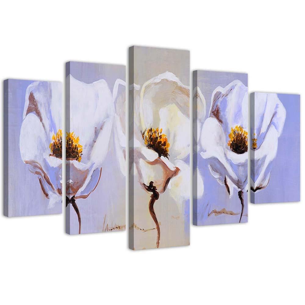 Five Piece Picture Canvas Print Flowers White Nature