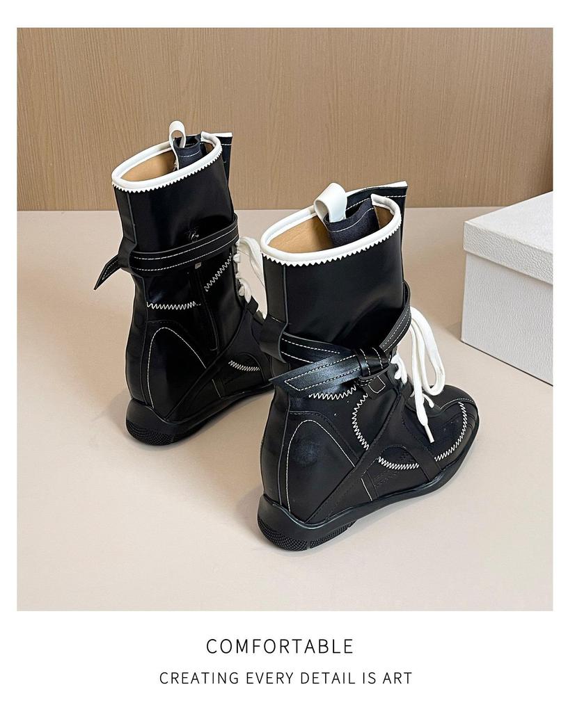 Миниатюрные женские ботинки в западном стиле, увеличивающие рост, на осень/зиму - Универсальные, стройнящие, в немецком тренировочном стиле.