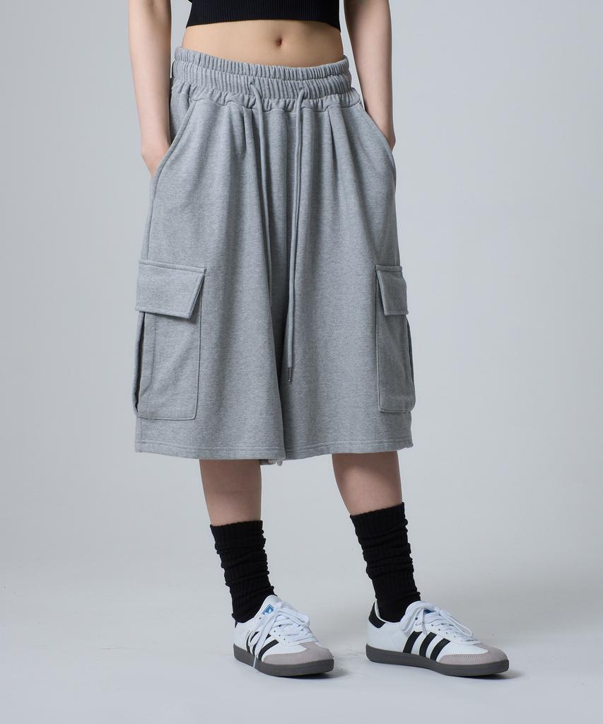 UNKNOWN PLANET Daily Wide Sweat Cargo Shorts Pants Gray