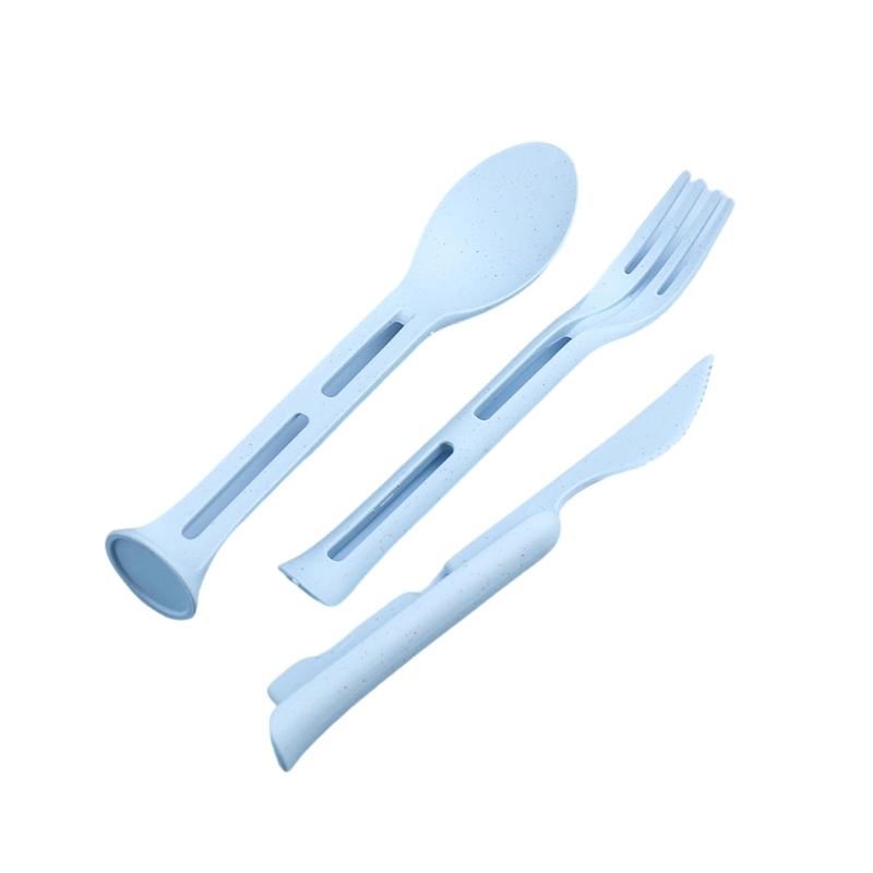 3Pcs Detachable Cutlery Travel Tableware Picnic Dinnerware Travel Portable Cutlery Set Wheat Straw Cutter Fork Spoon