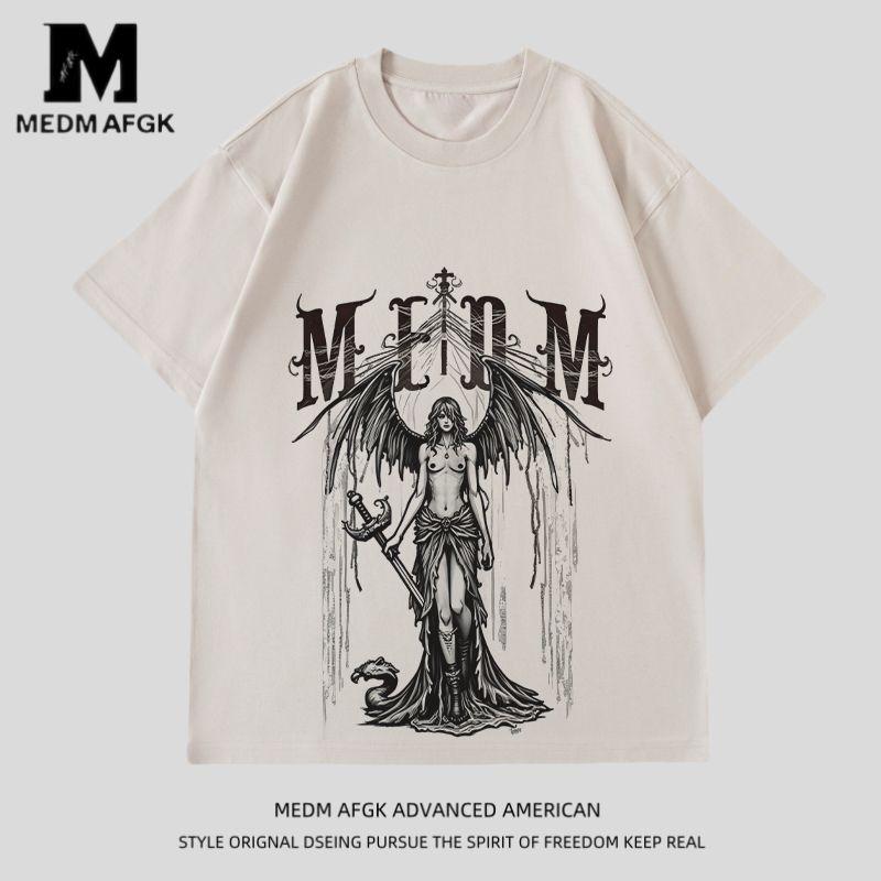 Medm Afgk2025 Summer New Printed Trendy Brand Versatile Short-Sleeved Men's and Women's Loose Cotton Round Neck T-Shirt