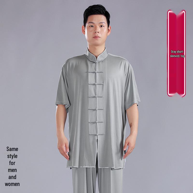 Summer Milk Silk Tai Chi Short Sleeve Top for Men and Women - Perfect for Practice, Performance, and Morning Exercise