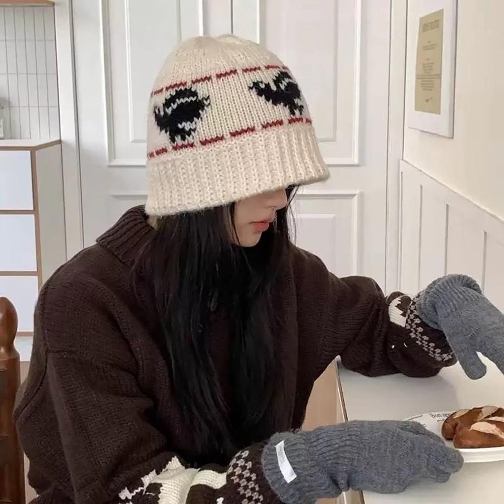 Knitted Warm Winter Cap Vintage Jacquard Women Fisherman Cap Fashion Outdoor Fleece Sports Hat