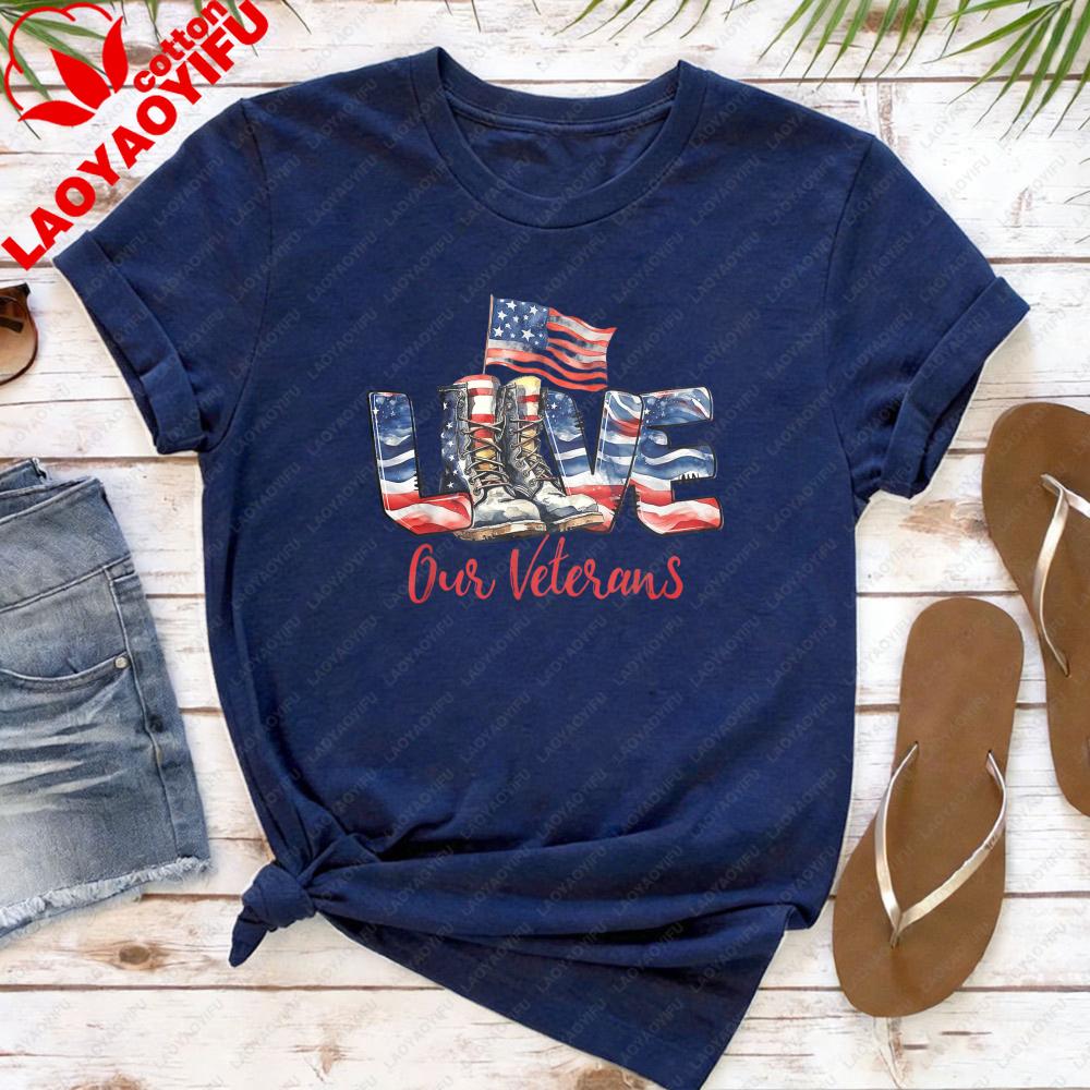 Love Our Veterans Shirt Womens Veterans Shirt Military Tops for Women Army Wife Printed Tees High Quality Cotton T Shirt