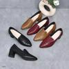 2025 New Spring Women's Pointed Point Medium Thick Heel Shallow Mouth Single Shoes Fashion Soft Leather Embroidered Work Shoes