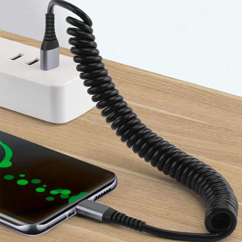 2 Pieces USB - C Coil Cable 3A/15W Fast Charging 1~4 Feet CarPlay, Android Auto, Coiled USB A C Cable, I Phone 15/15 Pro/15 Plus/15 Pro Max, Galaxy