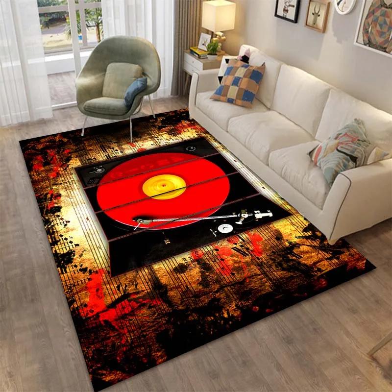 1PC Retro Music Phonograph Record Area Carpet, Rug for Living Room Bedroom, Bedside and Office Areas, Machine Washable Mat