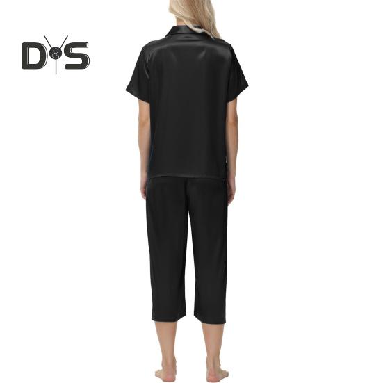 2 шт./комплект пижамы Ice Silk, рубашка с длинным рукавом и застежкой на пуговицы, эластичный пояс, широкие укороченные брюки, домашняя одежда, повседневный наряд, весенняя одежда для сна
