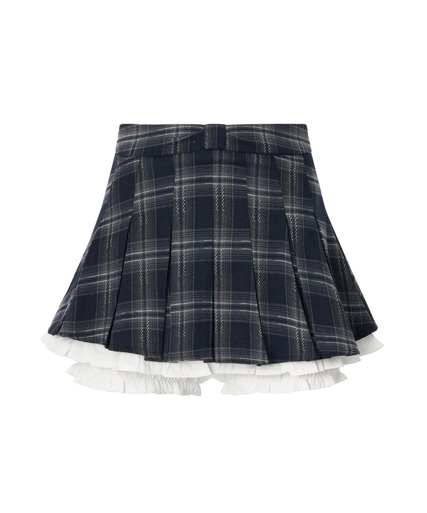Zero Planet Julia Check Pleated Skirt Pants [Navy]