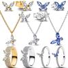 Новый набор 'Бабочка' Серебро 925 Пробы Изысканное Модное Колье Кольцо Серьги Легкая Роскошь Женские Украшения