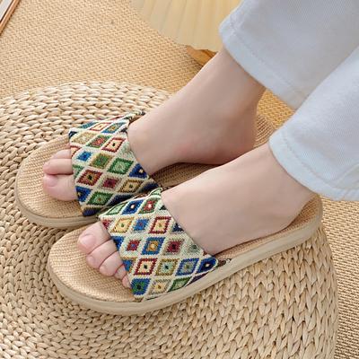 Новые женские льняные тапочки с толстой подошвой и противоскользящим покрытием