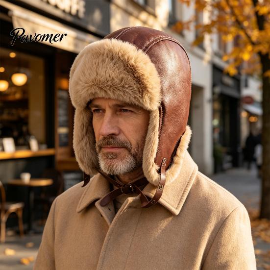 Зимняя пилотская шапка из искусственной кожи, меховая шапка-ушанка, ушанка с ушами, плюшевая подкладка, ветрозащитная, модная, повседневная, теплая, ретро, пушистая, с ушами для