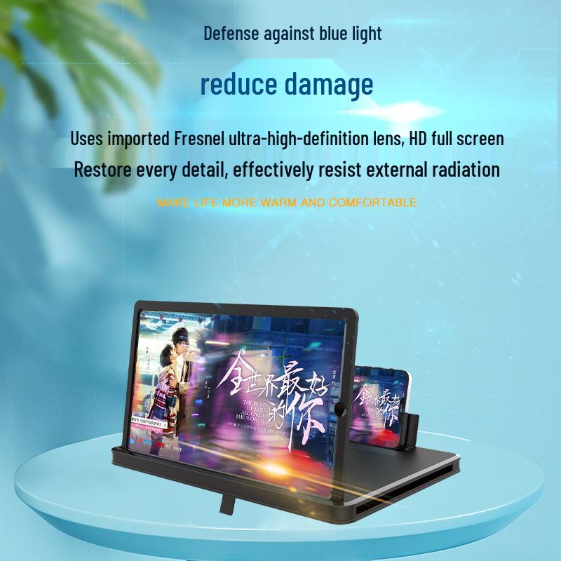 Ultra Clear Mobile Phone Screen Magnifier with Pull-out Vertical & Horizontal Projection, Eye Protection, and Tablet-style Stand