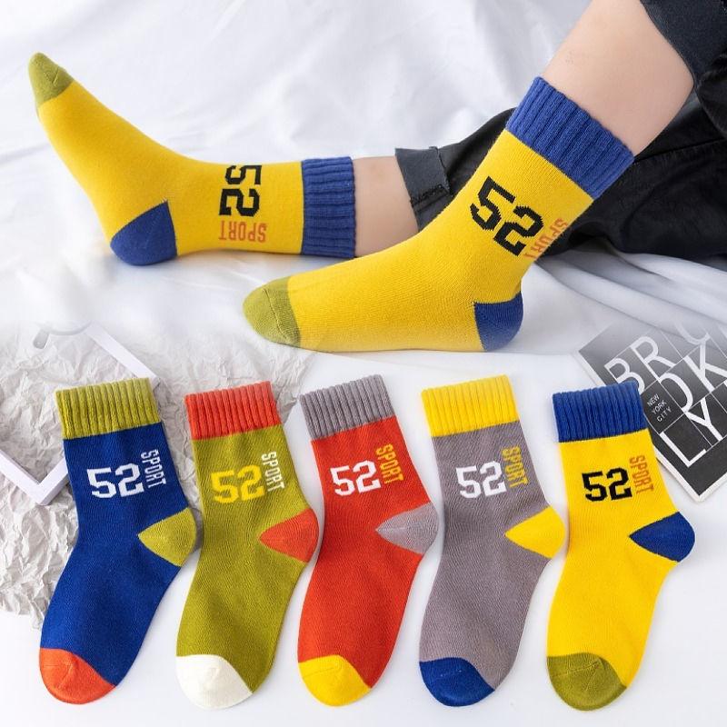 5 Pair Children's Socks Spring Autumn Boys Girls Cartoons Cute Middle Tube Socks