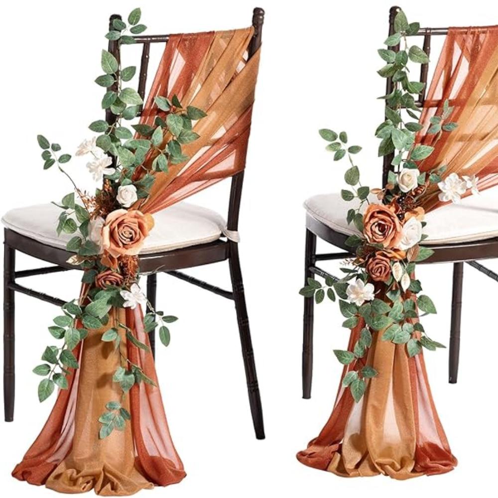 2 комплекта украшений для стульев на свадьбу, церковная скамья, искусственные цветы, зелень, гирлянды, скамья, церемония, прием, цветочный искусственный фон, роза, вечеринка на открытом воздухе