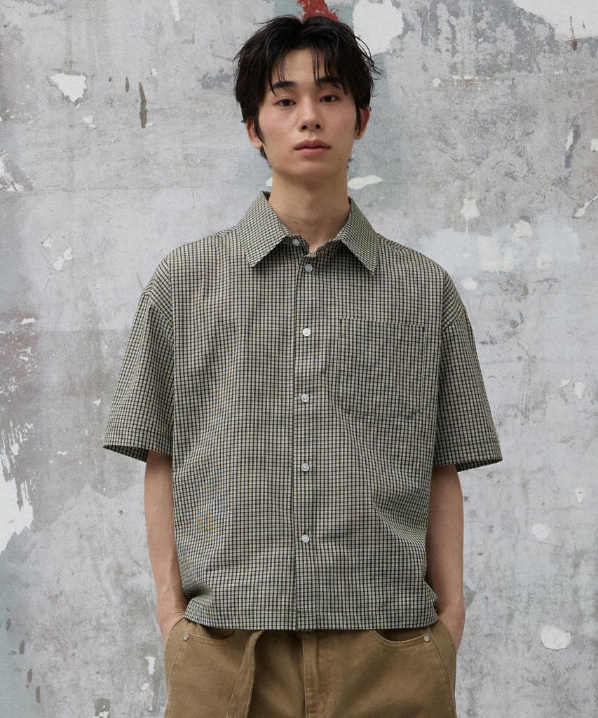 AGOD Crop Half Check Shirt [Khaki]