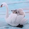 White Swan Figure with Babies On Back Animal Model Set Toy Home Ornaments