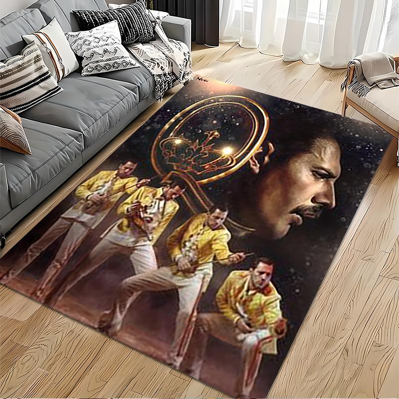 Pop Culture Area Rug, Freddie Mercury Yellow Jacket Collage Wembley Poster, Man Cave Decor, Non-Slip Mat
