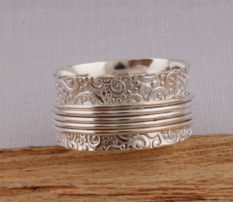 Дизайнерское кольцо для медитации Spinner Band Ring Ювелирные изделия из стерлингового серебра 925 пробы Кольцо ручной работы Заявление Кольцо