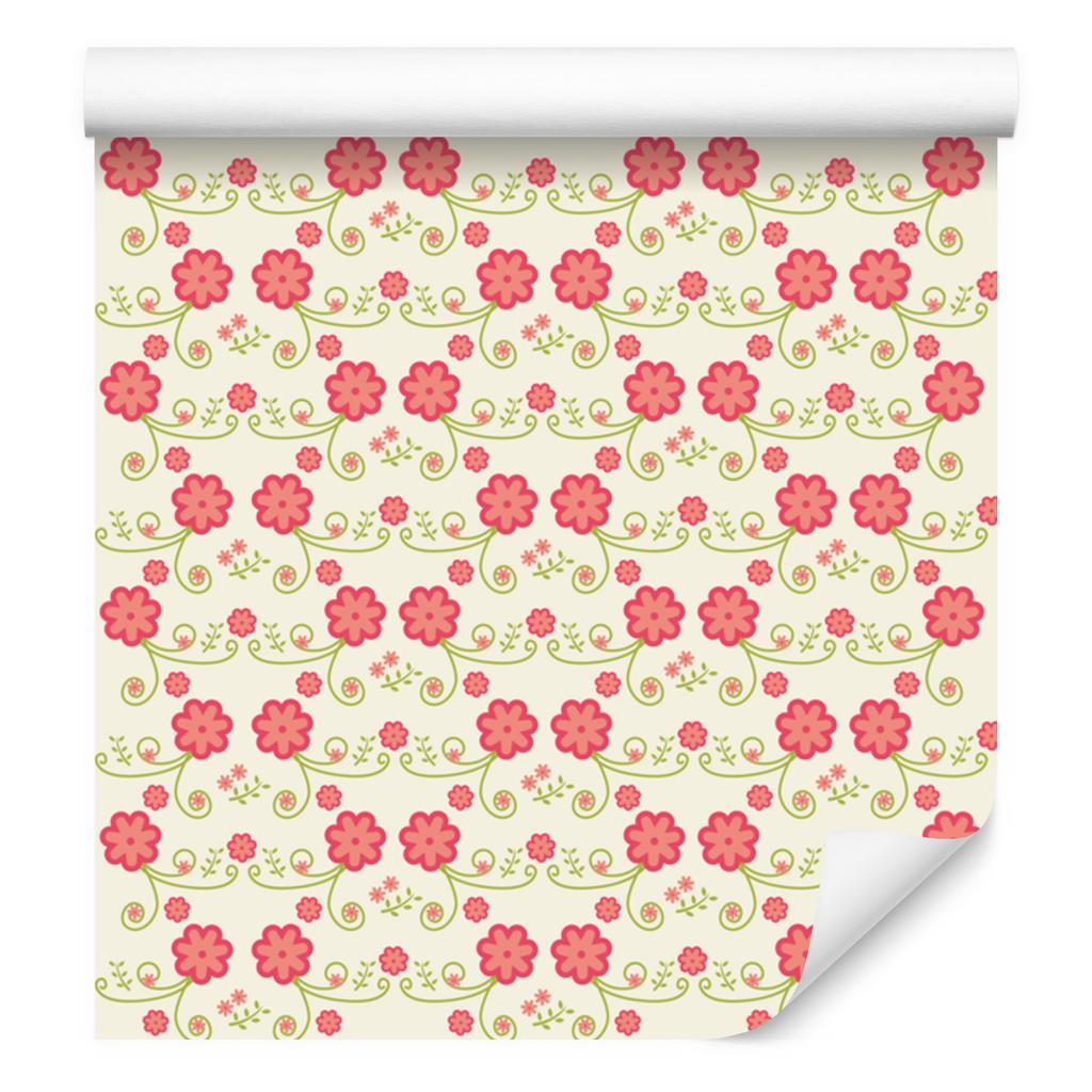 Wallpaper Flowers Cream, Coral and White for Living Room and Bedroom 50x1000