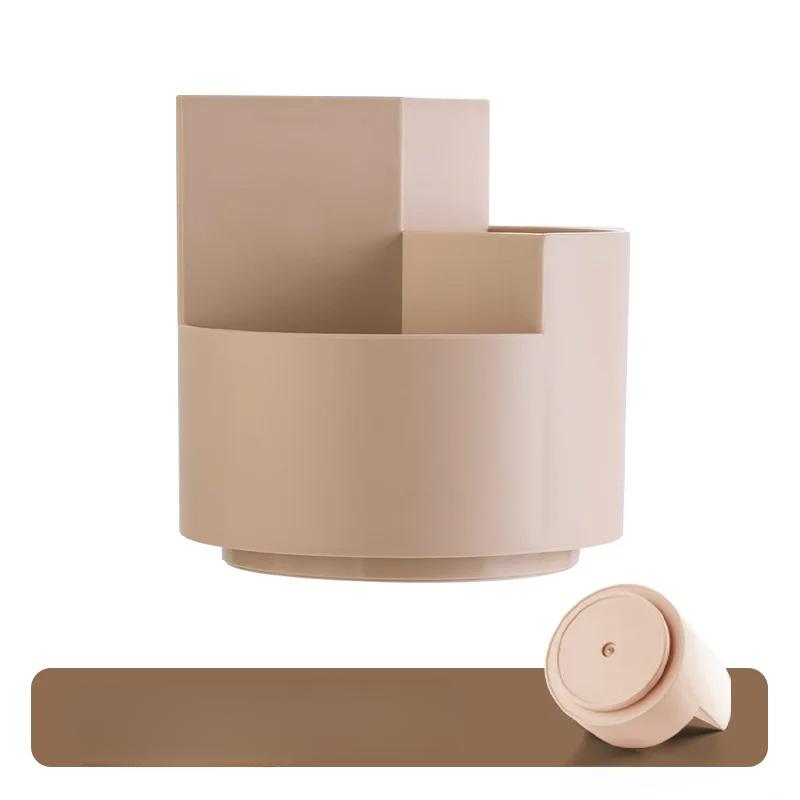 Multifunctional Round Pen Holder Rotating Storage Box Simple Makeup Brush Roomy Pen Holder Desk Organizer Stationery