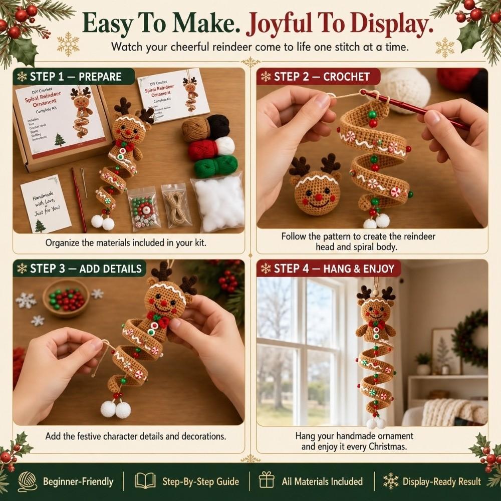 Ghost/Gingerbread Man/Penguin Crochet Spiral Oranment DIY Kit Xmas Tree Ornament