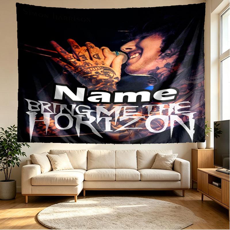 Custom Name Personalized Bring Me the Horizon Print Tapestry, Wall Art Decor, Bedroom, Dorm, Apartment, LivingRoom, Party Backdrop, Gift for Birthday