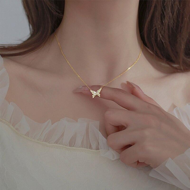 Ожерелье с подвеской в виде бабочки из стерлингового серебра 925 пробы с блестящим цирконием, изысканная простая цепочка на ключицу, подарок другу на день рождения, ювелирные изделия
