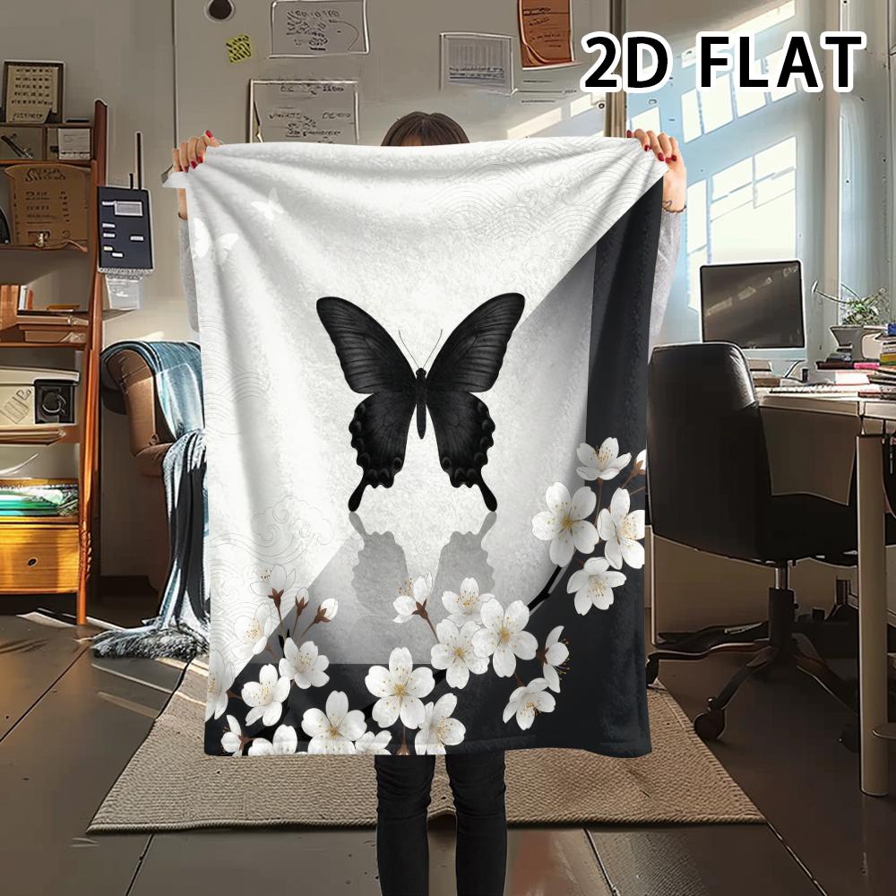 1Pc 2D FLAT Ink Black White Print Flannel Blanket,High quality Comfortable for All Seasons,Home Decor,Warmth and Comfort,Perfect for Christmas Gifts