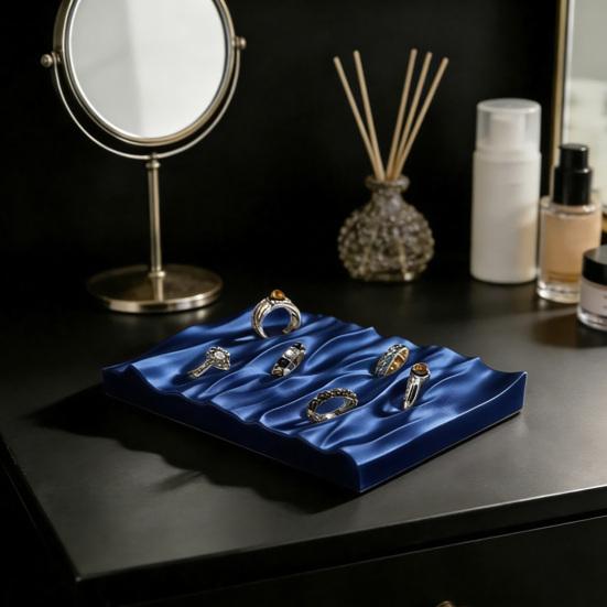 jijijing Jewelry Tray, Multi-Slot Ring Storage Box, 3D Printed One-Piece Molding Wave Texture Design Display Tray for Home Photo Scenes